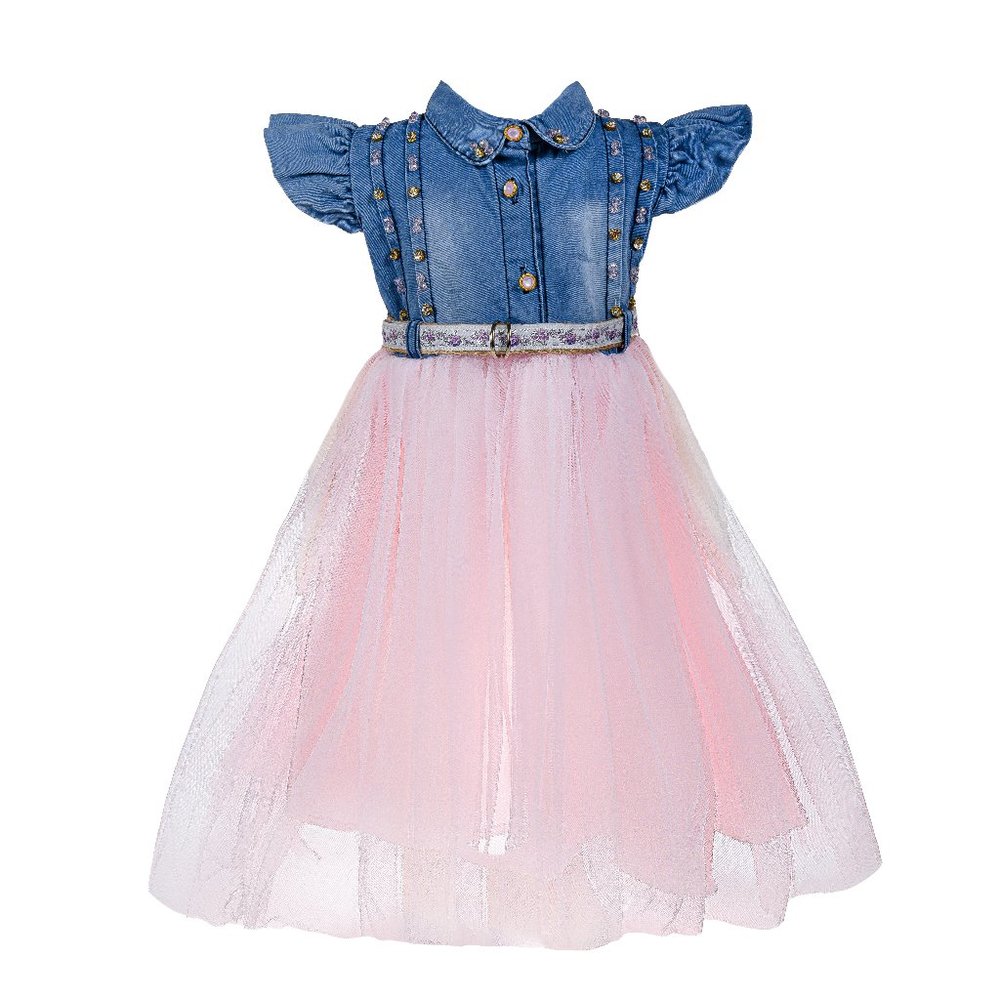 Toddler Girl Bowknot Denim Pink Mesh Tutu Dress